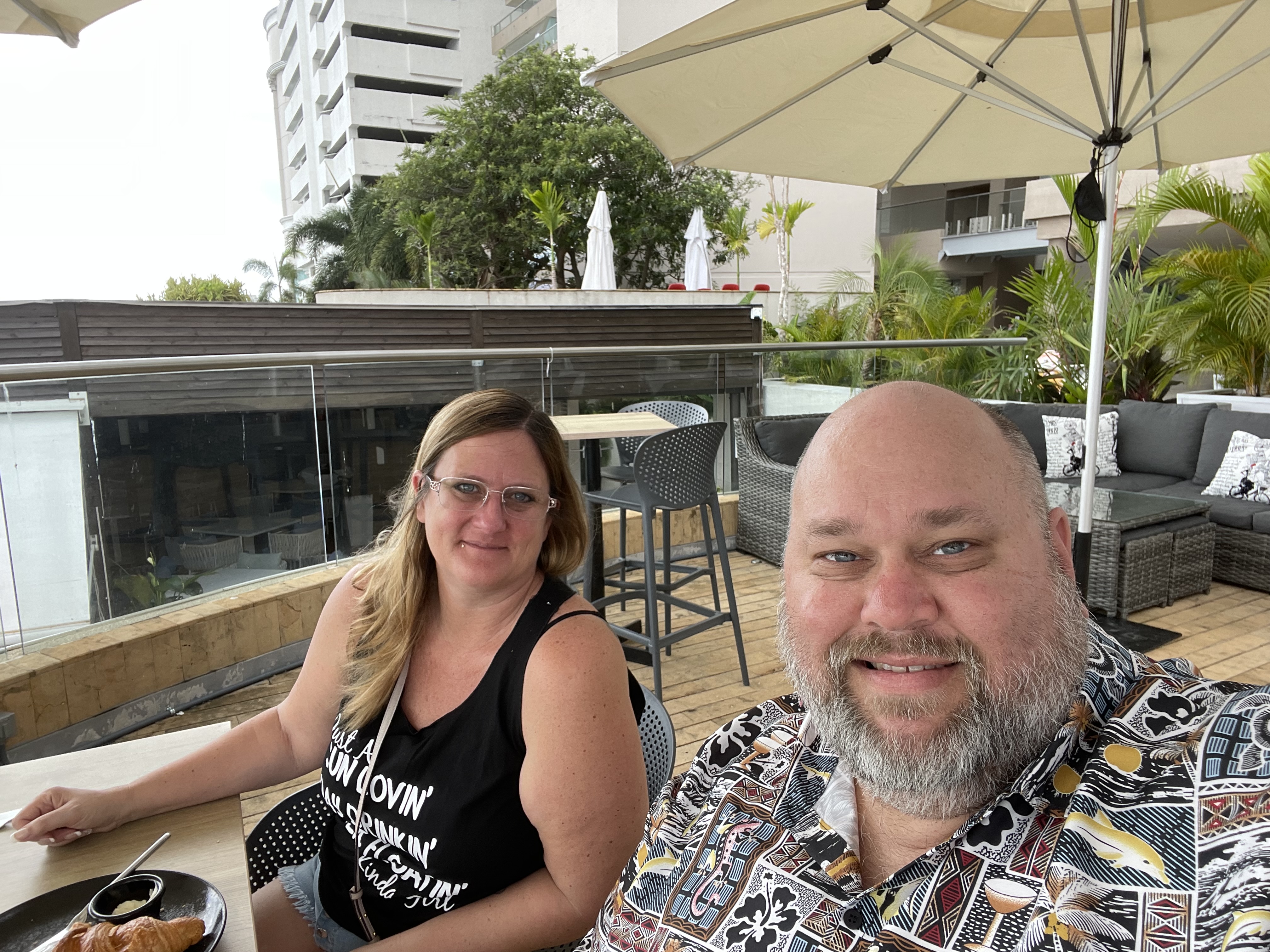 Stephen and Susan at Brio Brasserie terrace, Waldorf Astoria Panama